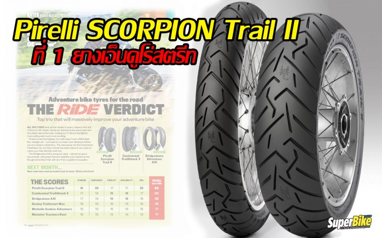 ยาง Pirelli Scorpion Trail II ชนะในการทดสอบเปรียบเทียบที่นิตยสาร RiDE จัดขึ้น